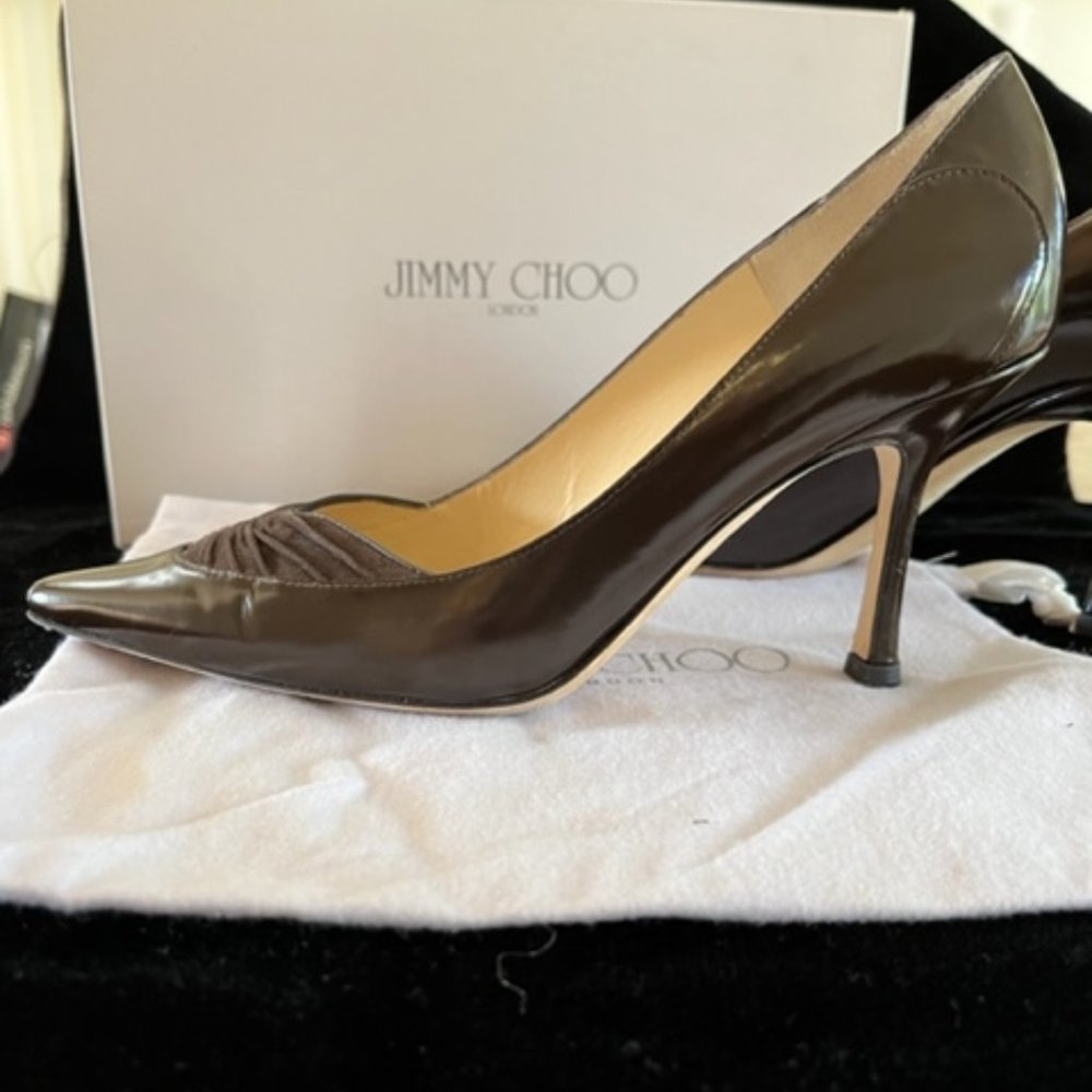 JIMMY CHOO DARK BROWN KID LEATHER PUMPS SIZE 6 1/2
